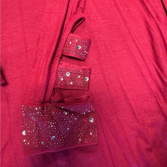 Vocal Red Blouse with Studded Neckline long sleeve shirt,lightweight comfortable - Picture 3 of 7